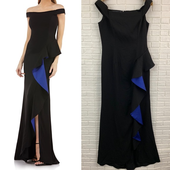carmen marc valvo infusion ruffle off the shoulder gown